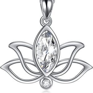 YFN Lotus Sterling Silver Birthstone Pendant Lotus Jewelry  Necklace